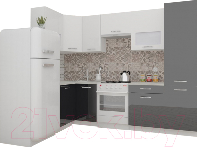 Готовая кухня ВерсоМебель ЭкоЛайт-5 1.4x2.6 левая (белый/черный графит)