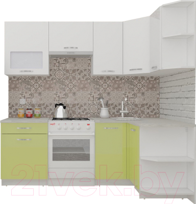 Готовая кухня ВерсоМебель ЭкоЛайт-6 1.2x2.2 правая (белый/лайм)