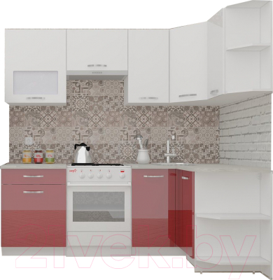 Готовая кухня ВерсоМебель ЭкоЛайт-6 1.2x2.2 правая (белый/рубиново-красный)