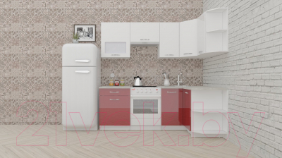 Готовая кухня ВерсоМебель ЭкоЛайт-6 1.2x2.2 правая (белый/рубиново-красный)