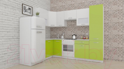 Готовая кухня ВерсоМебель ЭкоЛайт-6 1.2x2.7 правая (белый/лайм яркий)