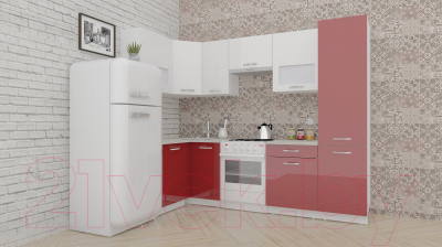 Готовая кухня ВерсоМебель ЭкоЛайт-6 1.2x2.7 правая (белый/рубиново-красный)
