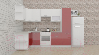 Кухонный гарнитур ВерсоМебель ЭкоЛайт-6 1.3x2.8 правая (белый/темно-красный)