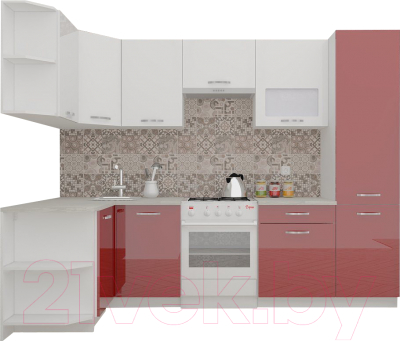 Готовая кухня ВерсоМебель ЭкоЛайт-6 1.3x2.8 правая (белый/темно-красный)
