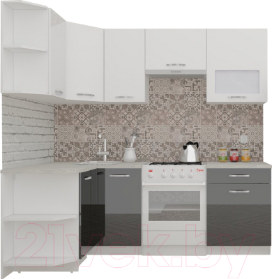 Готовая кухня ВерсоМебель ЭкоЛайт-6 1.2x2.2 левая (белый/черный)