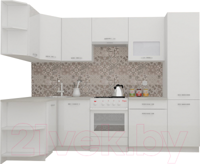 Готовая кухня ВерсоМебель ЭкоЛайт-6 1.3x2.8 левая (белый/белый)