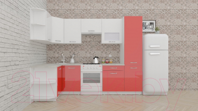 Готовая кухня ВерсоМебель ЭкоЛайт-6 1.3x2.8 левая (белый/красный)