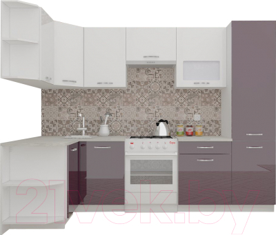 Готовая кухня ВерсоМебель ЭкоЛайт-6 1.3x2.8 левая (белый/фиолетовый)