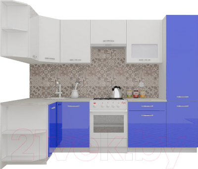 Готовая кухня ВерсоМебель ЭкоЛайт-6 1.3x2.8 левая (белый/глубокий синий)