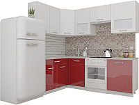 Готовая кухня ВерсоМебель ЭкоЛайт-6 1.4x2.3 левая (белый/рубиново-красный) - 