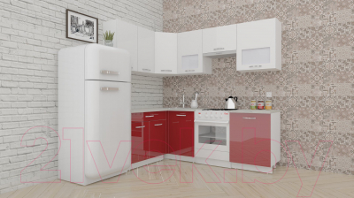 Готовая кухня ВерсоМебель ЭкоЛайт-6 1.4x2.3 левая (белый/рубиново-красный)