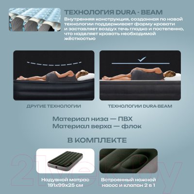 Надувной матрас Intex Downy Airbed 64761 (встроенный ножной насос)