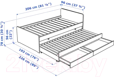 Двухъярусная выдвижная кровать Ikea Слэкт 092.277.54