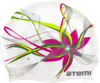 Шапочка для плавания Atemi PSC414 (белый/цветок)