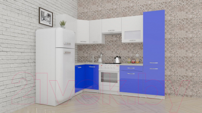 Кухонный гарнитур ВерсоМебель ЭкоЛайт-6 1.4x2.7 левая (белый/глубокий синий)