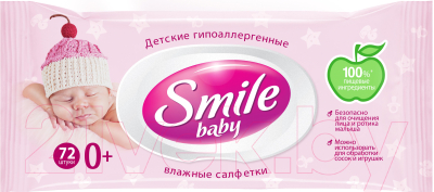 Влажные салфетки детские Smile Baby с первых дней жизни (72шт)