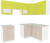 Кухонный гарнитур ВерсоМебель Эко-6 1.4x2.3 правая (ясень шимо светлый/зеленый лайм) - 