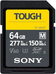 

Карта памяти Sony, Tough SDXC UHS-II (Class 10) 64GB (SF-M64T)