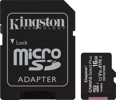 Карта памяти Kingston Canvas Select Plus microSDHC 16GB + адаптер (SDCS2/16GB)
