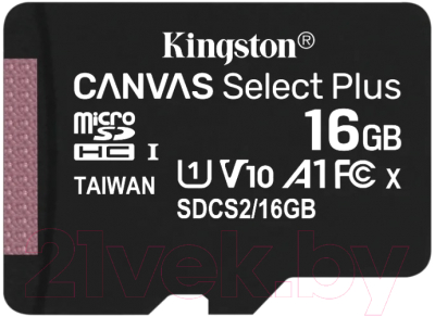 

Карта памяти Kingston, Canvas Select Plus micSDHC 16GB (SDCS2/16GBSP)