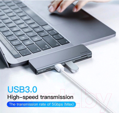 USB-хаб Baseus Harmonica 5 в 1 / CAHUB-K0G (серый)