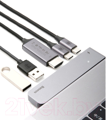 USB-хаб Baseus Thunderbolt C+ Dual Type-C to USB3.0/HD4K/Type-C / CAHUB-B0G (темно-серый)