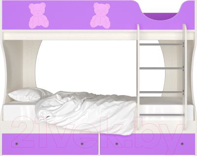 Двухъярусная кровать детская Артём-Мебель СН 108.01 (сосна-сиреневый/мишутка)
