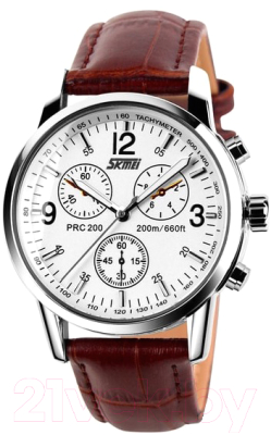 Часы наручные мужские Skmei 9070 (белый/кожаный ремень)