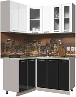 Готовая кухня Интерлиния Мила Пластик 1.2x1.5 (черный глянец/белый глянец/опал светлый) - 