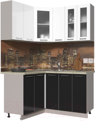 Готовая кухня Интерлиния Мила Пластик 1.2x1.5 (черный глянец/белый глянец/опал светлый)