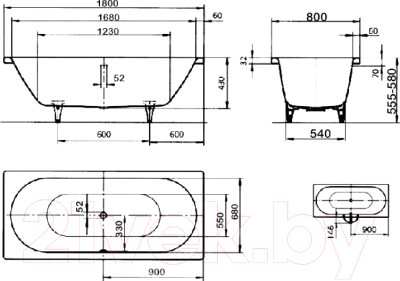 Ванна стальная Kaldewei Classic Duo 110 180x80 (easy-clean, с ножками)