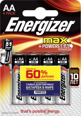 Комплект батареек Energizer Max E91/AA / E300157104P (4шт)