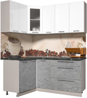 Кухонный гарнитур Интерлиния Мила Пластик 1.2x1.8 (мрамор/белый глянец/кастилло темный) - 