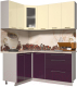 Готовая кухня Интерлиния Мила Пластик 1.2x1.8 (слива глянец/ваниль глянец/травертин) - 