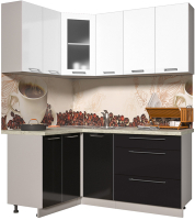 Кухонный гарнитур Интерлиния Мила Пластик 1.2x1.8 (черный глянец/белый глянец/опал светлый) - 