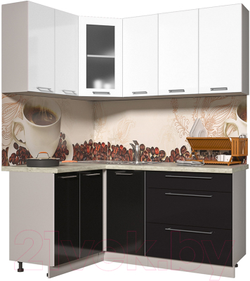 Готовая кухня Интерлиния Мила Пластик 1.2x1.8 (черный глянец/белый глянец/опал светлый)