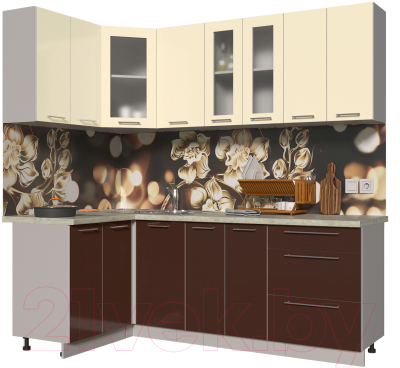 Готовая кухня Интерлиния Мила Пластик 1.2x2.2 (шоколад глянец/ваниль глянец/опал светлый)