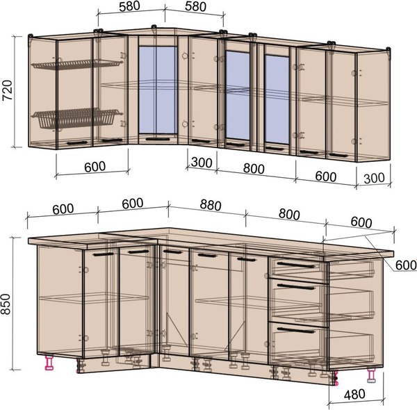 Купить Кухонный гарнитур Интерлиния Мила Пластик 1.2x2.3 в Бобруйске