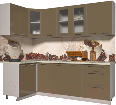 Готовая кухня Интерлиния Мила Пластик 1.2x2.4 (капучино глянец/опал светлый)