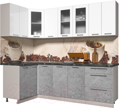 Готовая кухня Интерлиния Мила Пластик 1.2x2.4 (мрамор/белый глянец/кастилло темный)