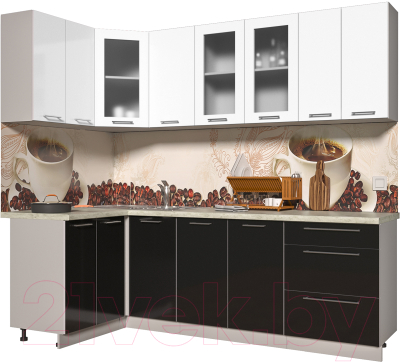 Готовая кухня Интерлиния Мила Пластик 1.2x2.4 (черный глянец/белый глянец/опал светлый)