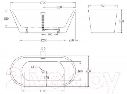 Ванна акриловая BelBagno BB61-1700