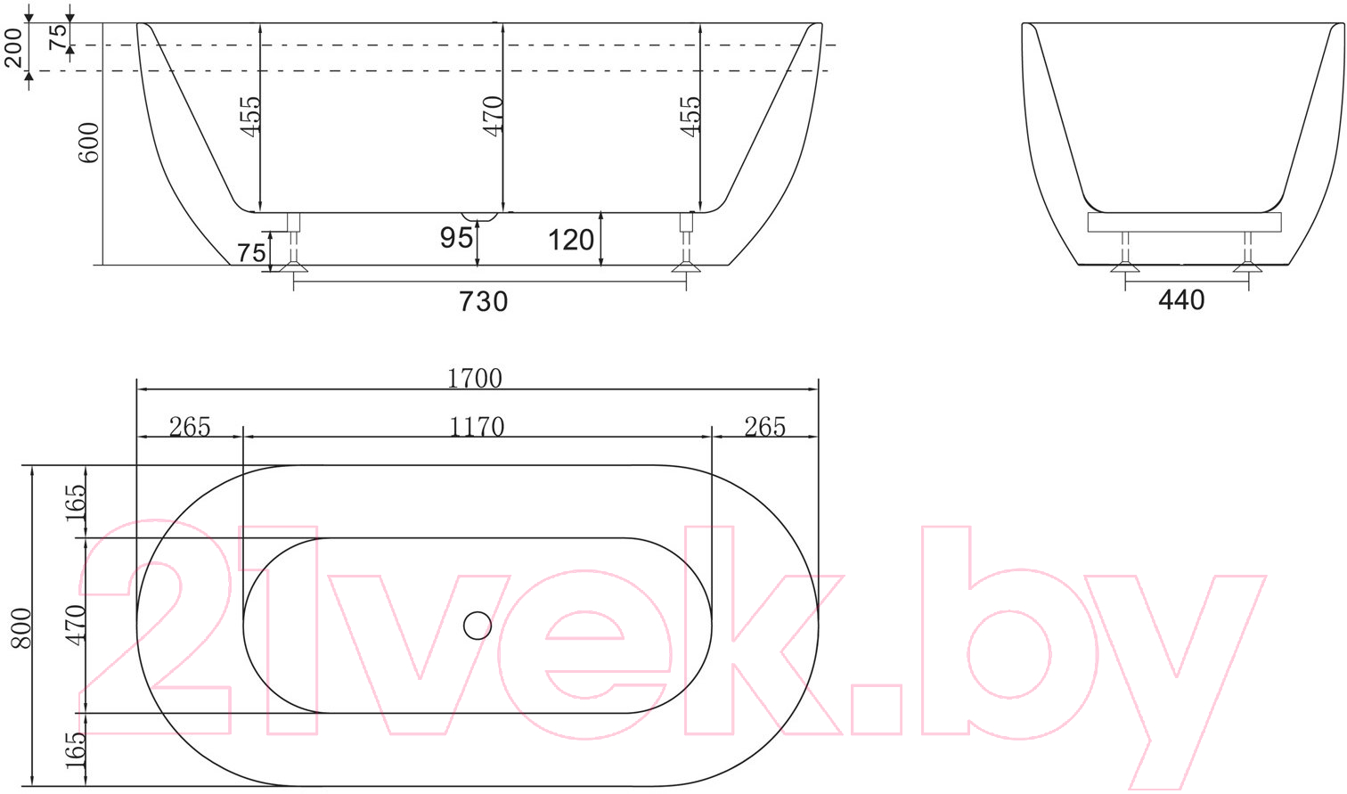 Ванна акриловая BelBagno BB70-1700-800