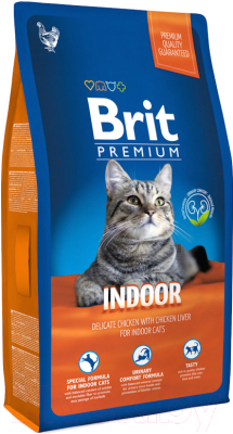 Сухой корм для кошек Brit Premium Cat Indoor с курицей и печенью / 513246 (1.5кг)