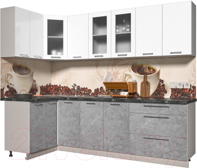Готовая кухня Интерлиния Мила Пластик 1.2x2.6 (мрамор/белый глянец/кастилло темный)