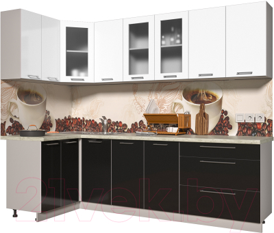 Готовая кухня Интерлиния Мила Пластик 1.2x2.6 (черный глянец/белый глянец/опал светлый)