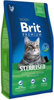Сухой корм для кошек Brit Premium Cat Sterilised с курицей и печенью / 513178 (8кг)
