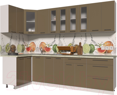 Готовая кухня Интерлиния Мила Пластик 1.2x2.8 (капучино глянец/опал светлый)