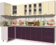 Готовая кухня Интерлиния Мила Пластик 1.2x2.8 (слива глянец/ваниль глянец/травертин) - 