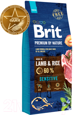 Сухой корм для собак Brit Premium By Nature Sensitive Lamb & Rice / 526642 (15кг)